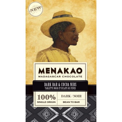 Menakao madagaszkári 100% étcsokoládé kakaóbab darabkákkal 75g