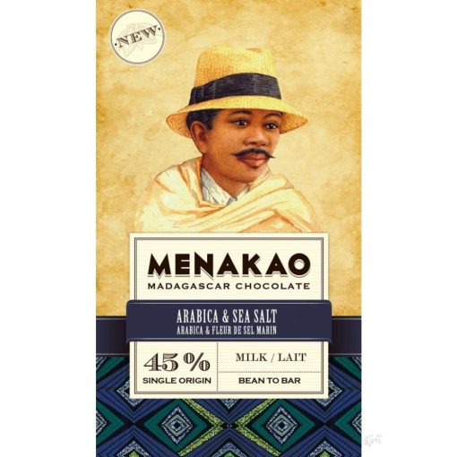 Menakao madagaszkári 45% tejcsokoládé arabica kávés, tengerisós 75g