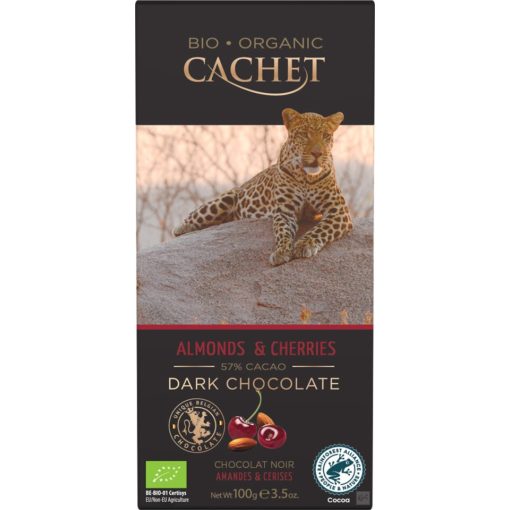 Cachet Bio étcsokoládé cseresznye-mandula 90g